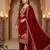 Red silk blend embroidered kurta set