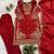 Red silk blend embroidered kurta set