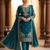 Teal green silk blend embroidered kurta set
