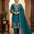 Teal green silk blend embroidered kurta set