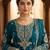 Teal green silk blend embroidered kurta set