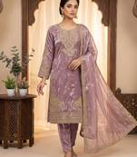 Lavender silk blend embroidered kurta set