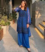 Blue faux georgette sequins palazzo set