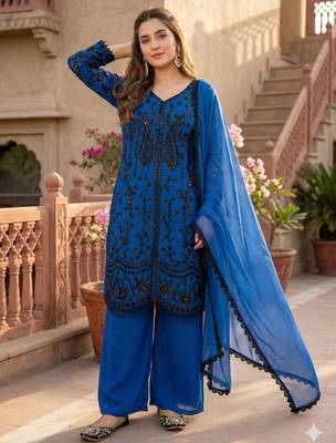 Blue faux georgette sequins palazzo set 2