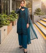 Teal green faux georgette sequins palazzo set