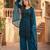 Teal green faux georgette sequins palazzo set