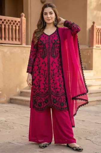 crimson wine faux georgette sequins palazzo set