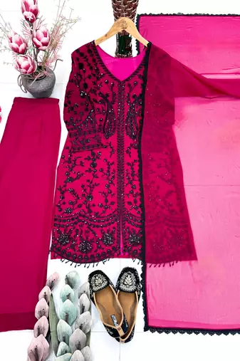 crimson wine faux georgette sequins palazzo set