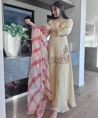 Beige crepe embroidered sharara set 2