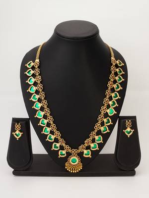 green stone floral necklace set 4