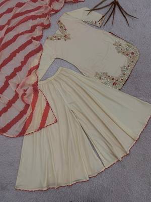 Beige crepe embroidered sharara set 4