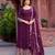 Purple faux georgette embroidered gown set