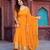 Mustard faux georgette embroidered gown set