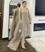 Grey net embroidered salwaar kameez