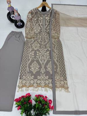 Grey net embroidered salwaar kameez 2