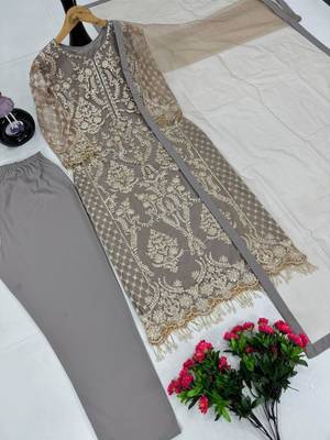 Grey net embroidered salwaar kameez 3