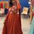 Dark orange faux georgette embroidered gown set
