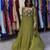 Olive faux georgette embroidered gown set