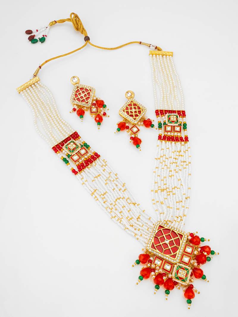 white pearl long necklace set