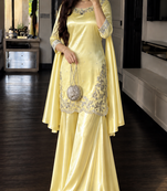 Yellow silk blend embroidered sharara set