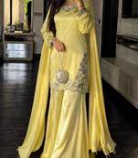 Yellow silk blend embroidered sharara set