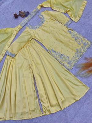 Yellow silk blend embroidered sharara set 4