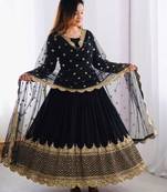 Black faux georgette embroidered gown set