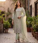 Sea green net embroidered salwaar kameez