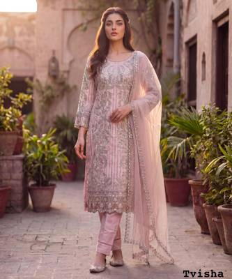 Baby pink net embroidered salwaar kameez 1