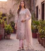 Baby pink net embroidered salwaar kameez