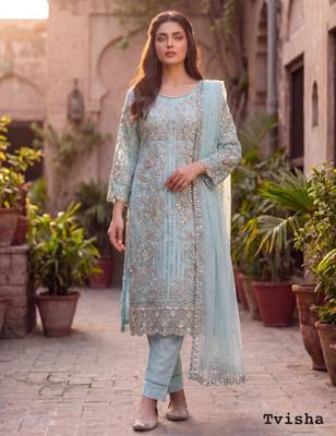 Sky blue net embroidered salwaar kameez 1