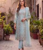 Sky blue net embroidered salwaar kameez