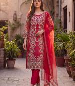 Red net embroidered salwaar kameez