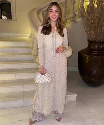 White faux georgette embroidered kurta set 1