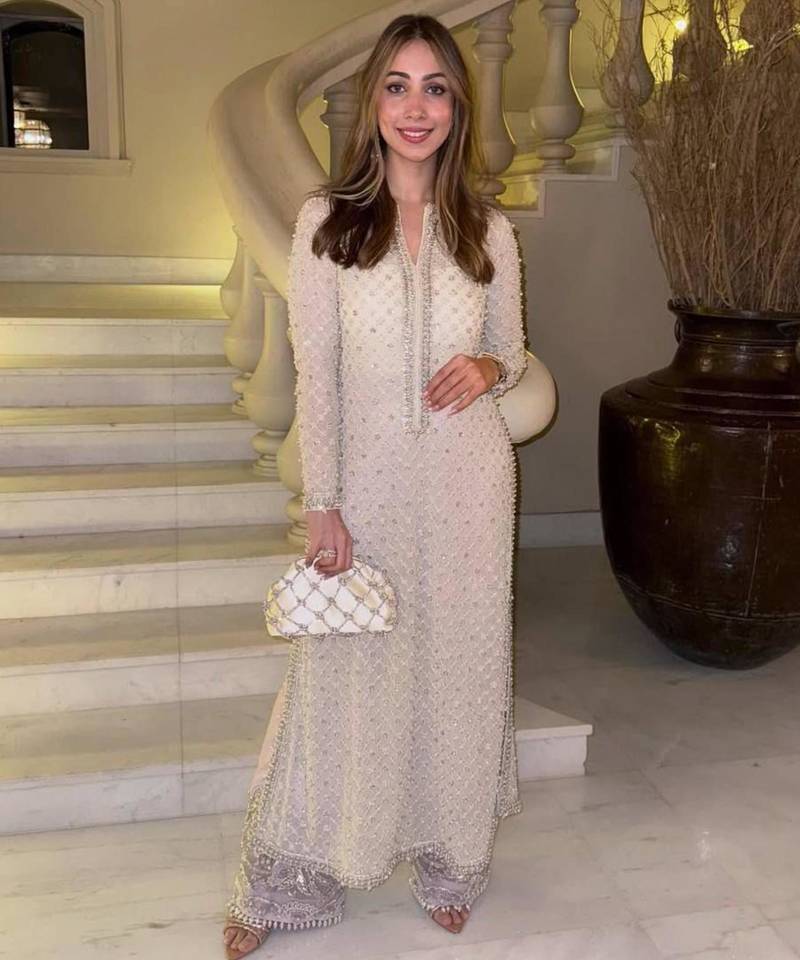 Cream faux georgette embroidered kurta set