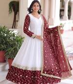 White chiffon embroidered gown set