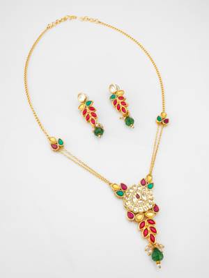 leaf pattern kundan necklace set 1