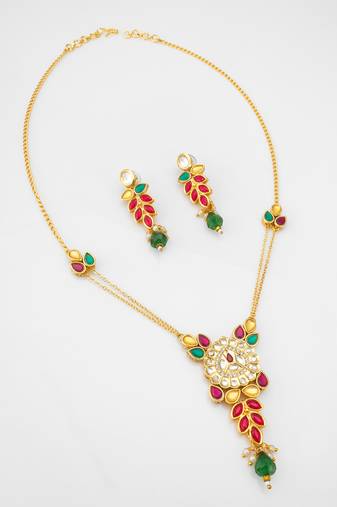 leaf pattern kundan necklace set