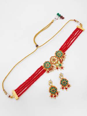 ruby red bead choker set 2