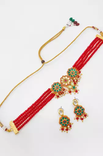 ruby red bead choker set