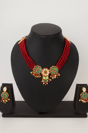 ruby red bead choker set
