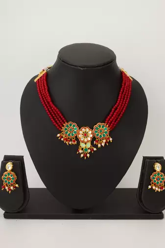 ruby red bead choker set