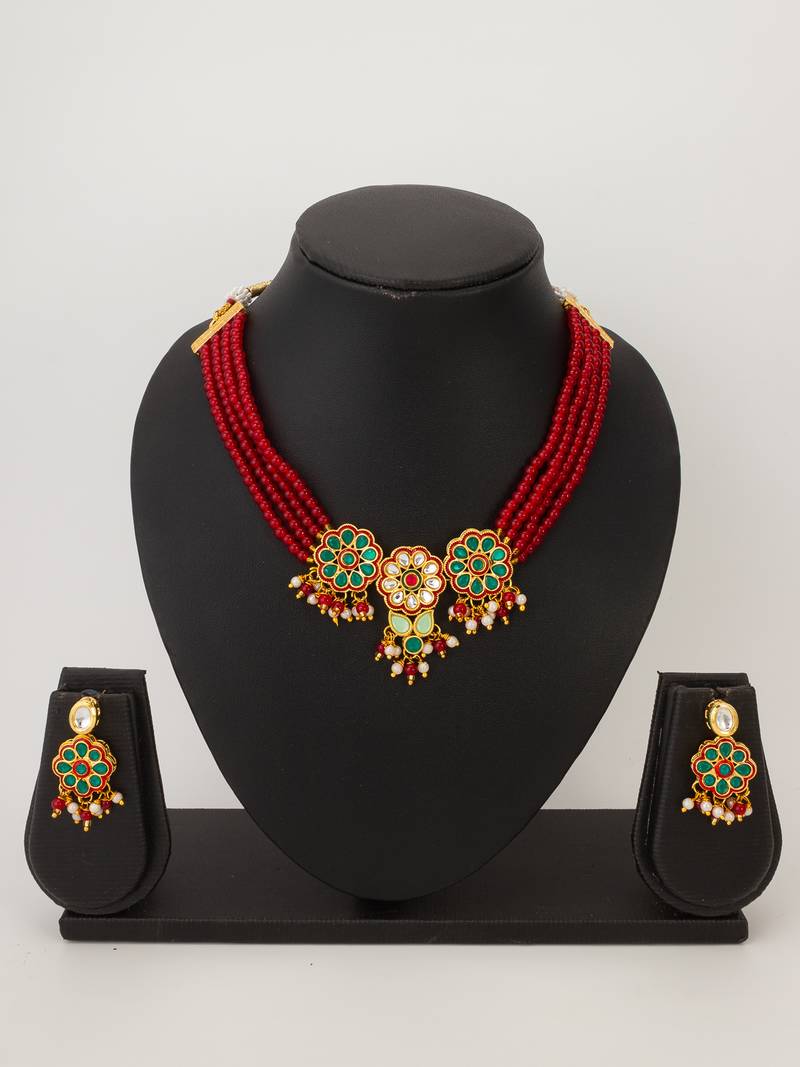 ruby red bead choker set