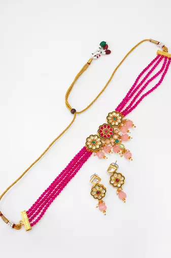 magenta bead choker set