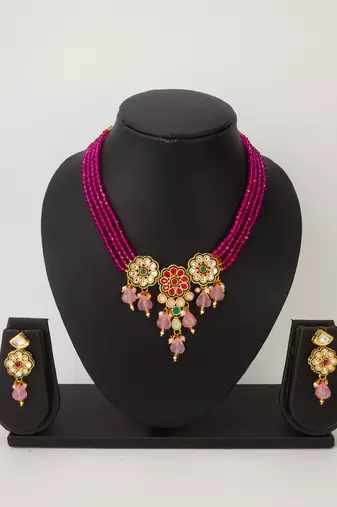 magenta bead choker set