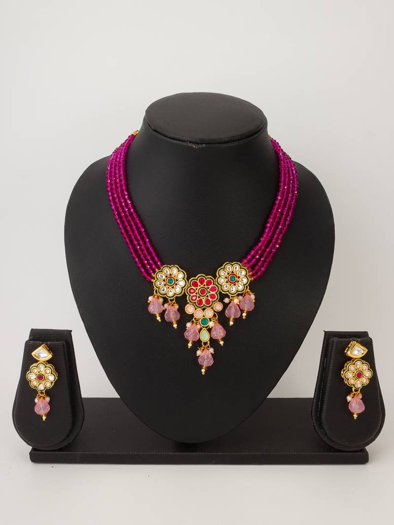 magenta bead choker set
