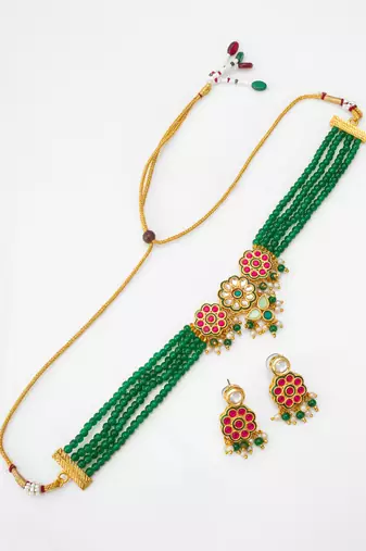 green bead multi layer choker
