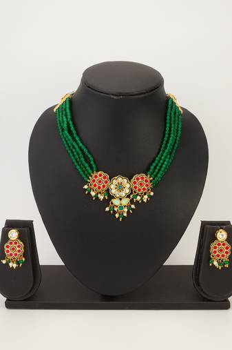 green bead multi layer choker