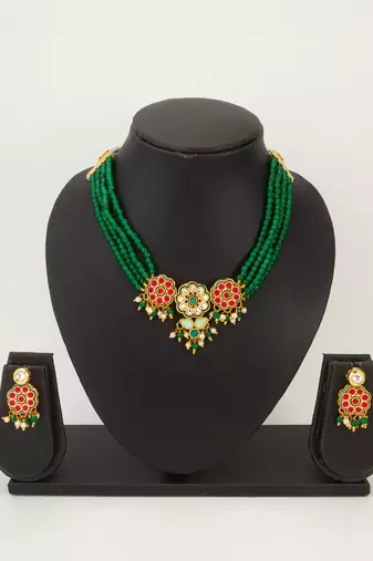 green bead multi layer choker