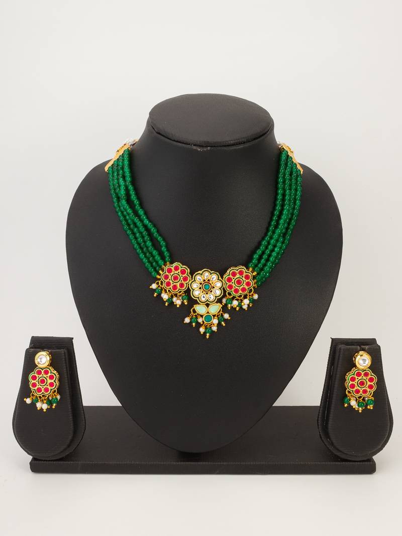 green bead multi layer choker